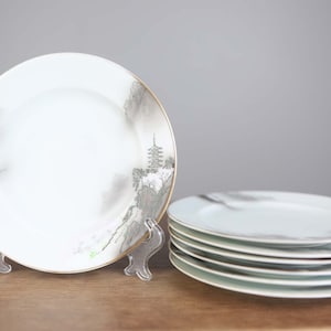 Fukagawa Arita Salad Bread Plate 6.5&quot; Pattern 903 Pagoda Hand Painted Made in Japan Fine China