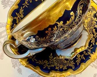 J.K.W. BAVARIA Echt Kobalt Set of 4 Demitasse Teacup and Saucer
