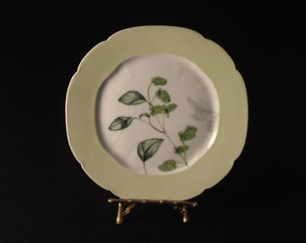 Limoges France Hand Painted Green Floral Plate Vintage Collectible Plate