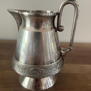 Antique Wilcox Silver Plate Co Quadruple Plate Creamer #117 Birds and Floral With Monogram