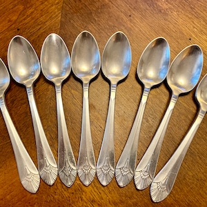 Antique Collectible Bellevue-Stratford Hotel Philadelphia 8 Coffee Spoons by International Silver Co Art Deco Silverware