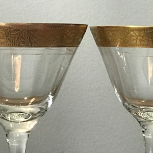 Set of 2 Vintage Tiffin Franciscan Wine/Liqueur Crystal Glasses Gold Rimmed