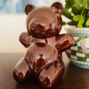 Vintage Ceramic Brown Bear Cookie Jar Christmas Lidded Pot Made in Japan