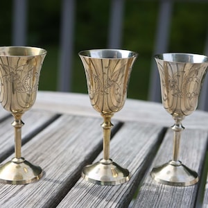 Set of 3 Silver Plate Dessert Wine Mini Goblets Vintage