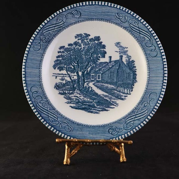 Vintage Currier & Ives Blue Salad Plate Washington Birthplace Blue and White Salad Plate Made in the U.S.A.