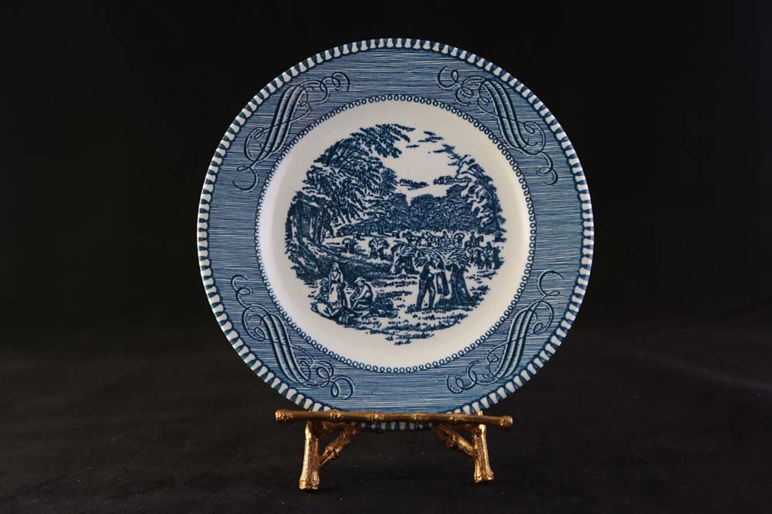 Vintage Currier & Ives Blue Bread and Butter Plate Harvest Etsy