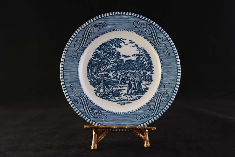 Vintage Currier & Ives Blue Bread and Butter Plate Harvest Etsy