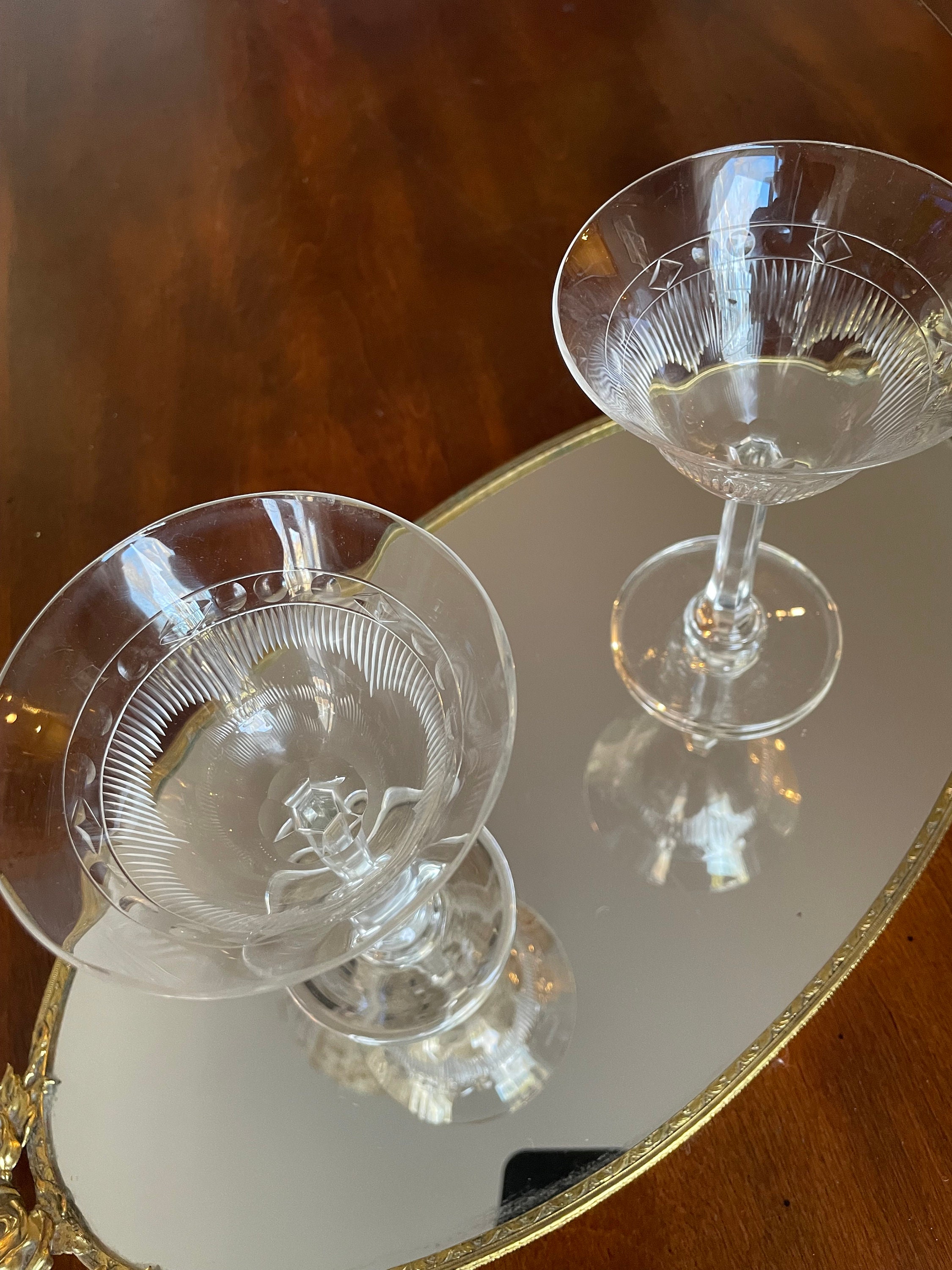 Vintage Circa 1920 1930 Art Deco Champagne Coupe Glasses Set of 2