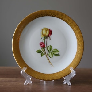 Vintage Winterling Bavaria Red Yellow Roses Salad Plate with Gold Edge, Collectible plate