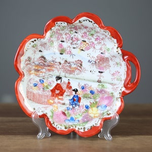 Antique Japanese Geisha Hand Painted Plate with Handle