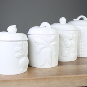 Vintage Set of 4 Ceramic Portuguese White Kitchen Containers with Lids Jars Kitchen Decor Kitchen Storage
