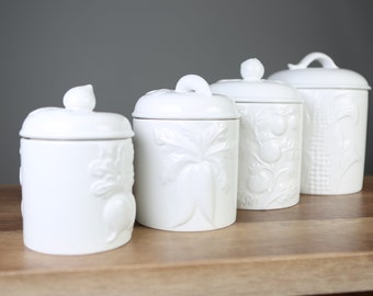 Vintage Portuguese Ceramic Kitchen Containers with Lids, Set of 4