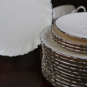 Vintage Lenox Weatherly Creamy White Platinum Trim Dinnerware USA
