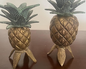 Vintage Brass Pineapple Candlestick Holders – Set of 2 (5” & 4.5”)