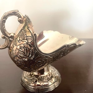Vintage DS Japan Silverplate Sugar Scuttle – Rose Floral Design, Stamped Triangle Mark, Kitchen Decor