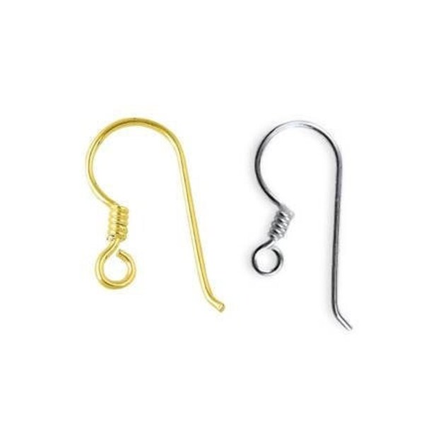 19MM, 23MM 18K Gold Overlay and 19MM, 23MM Silver Overlay Simple Style Fish Hook Earwire With Inside Loop