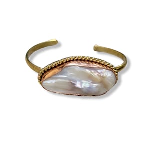 Pearl Bracelet Cuff, Contemporary Natural Stone Cuff