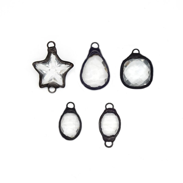 Soldered Crystal Pendants | Gemstone Pendants with Soldered Gunmetal Edging