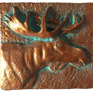 Bull Moose Sculpted Cast Wall Plaque. Home Decor. Hand made