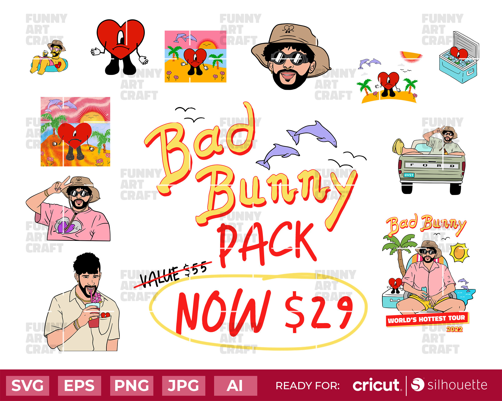 Bad Bunny Svg Bundle Pack World's Hottest Tour Svg Baby 