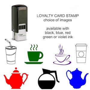 ロイヤルティ カード ミニ セルフ インク スタンプ: コーヒー カップ、コーヒー ポット スタンプ、使い捨てコーヒー、カップとソーサー、ドリンク カートン、ティーポット