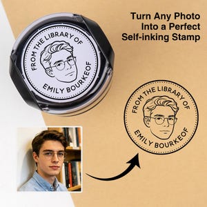 Custom Face Library Stamp, Book Stamp - Mark Every Book. Make It Yours. Custom Self Inking Book Stamp with Your Photo & Name