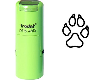Puede incluir: Sellos de tinta automática verde con el texto "trodat printy 4612" y un icono de huella de pata negra.