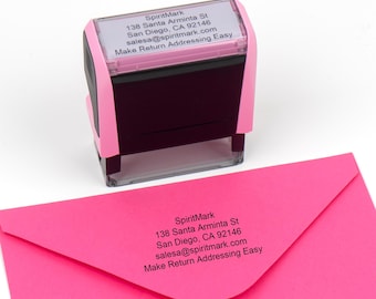 Custom Pink Self-Inking Stamp, Personalized Stamp for Address, Office, Business - Choose from 15 Ink Colors
