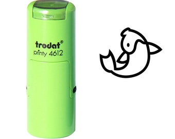 May include: Green self-inking stamp with the text "trodat printy 4612" and a black line drawing of a fish.