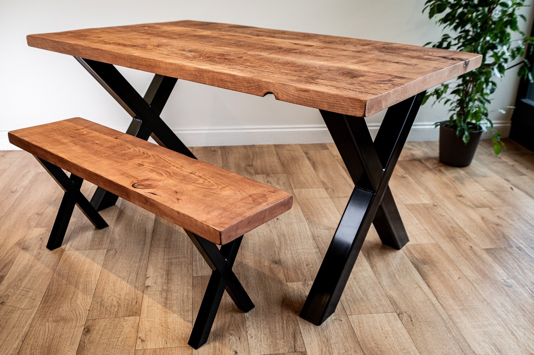 Industrial Dining Table and bench set with Reclaimed Wood Top Etsy
