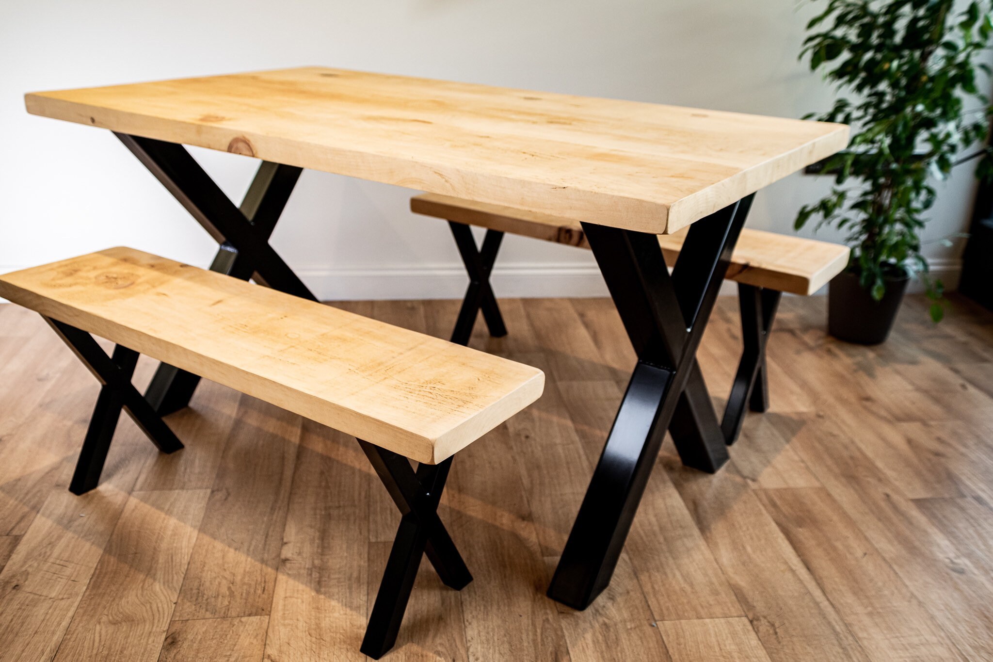 Industrial Dining Table and bench set with Reclaimed Wood Top Etsy