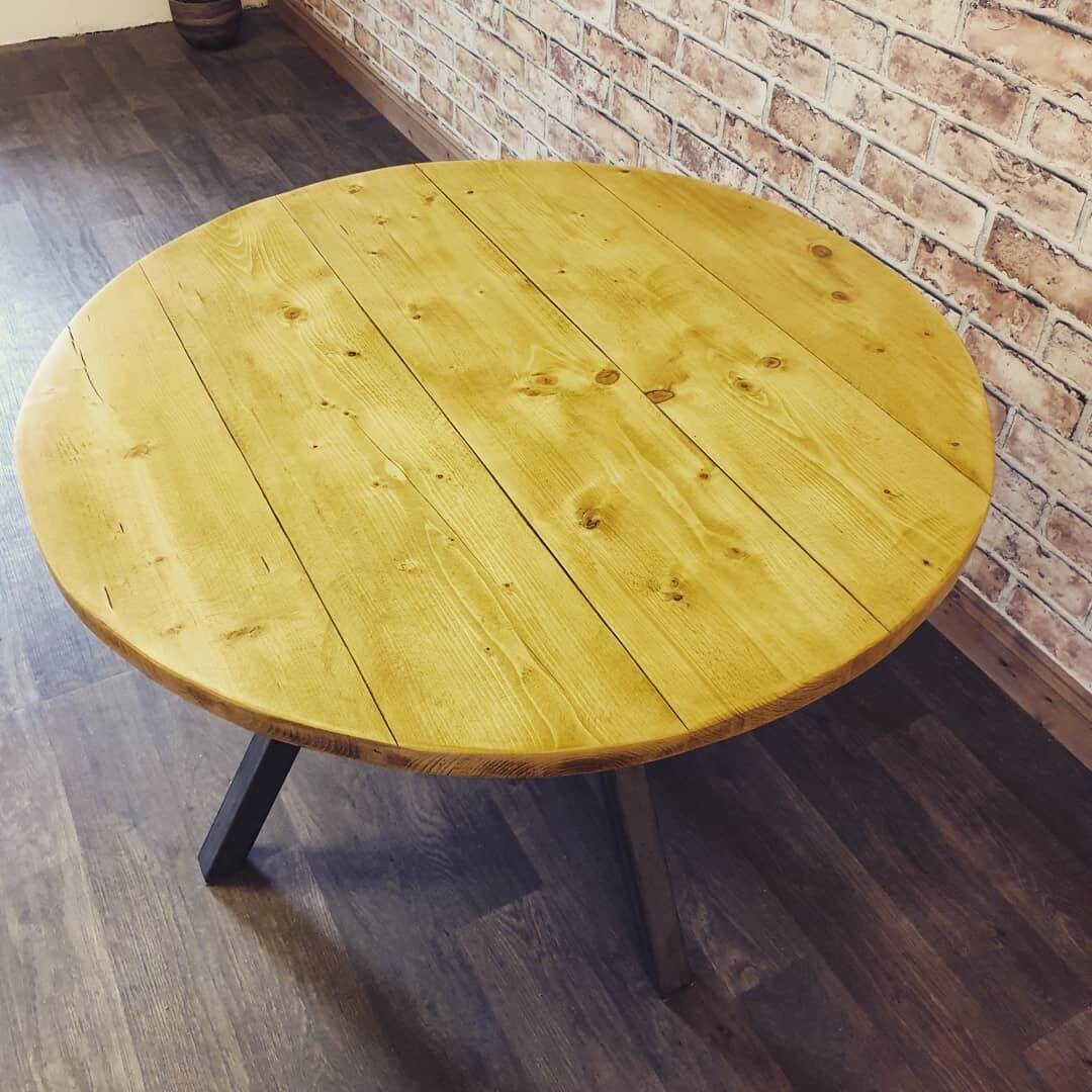 Round Industrial Style Dining Table. Rustic Bistro Set. Etsy