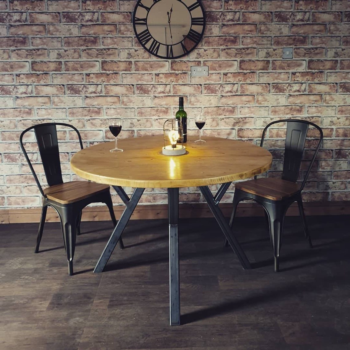Round Industrial Style Dining Table. Rustic Bistro Set. Etsy