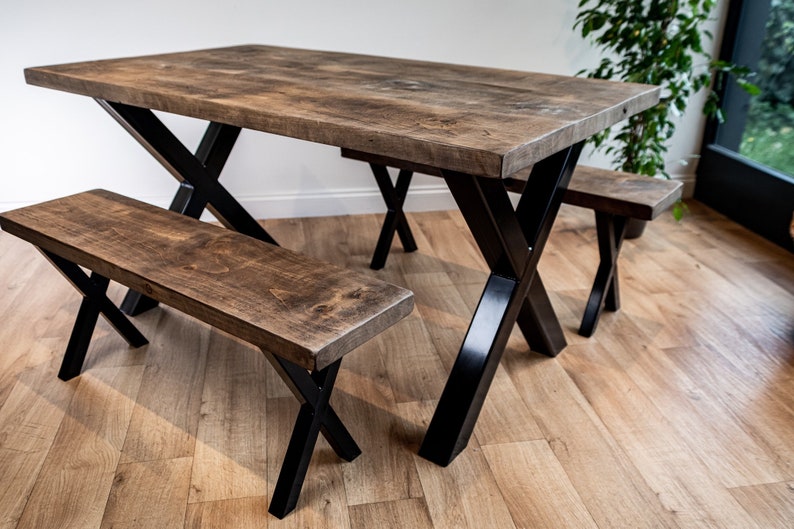 Industrial Dining Table and bench set with Reclaimed Wood Top Etsy