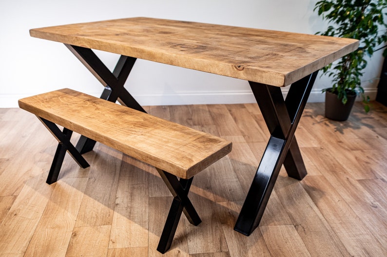 Industrial Dining Table and bench set with Reclaimed Wood Top Etsy