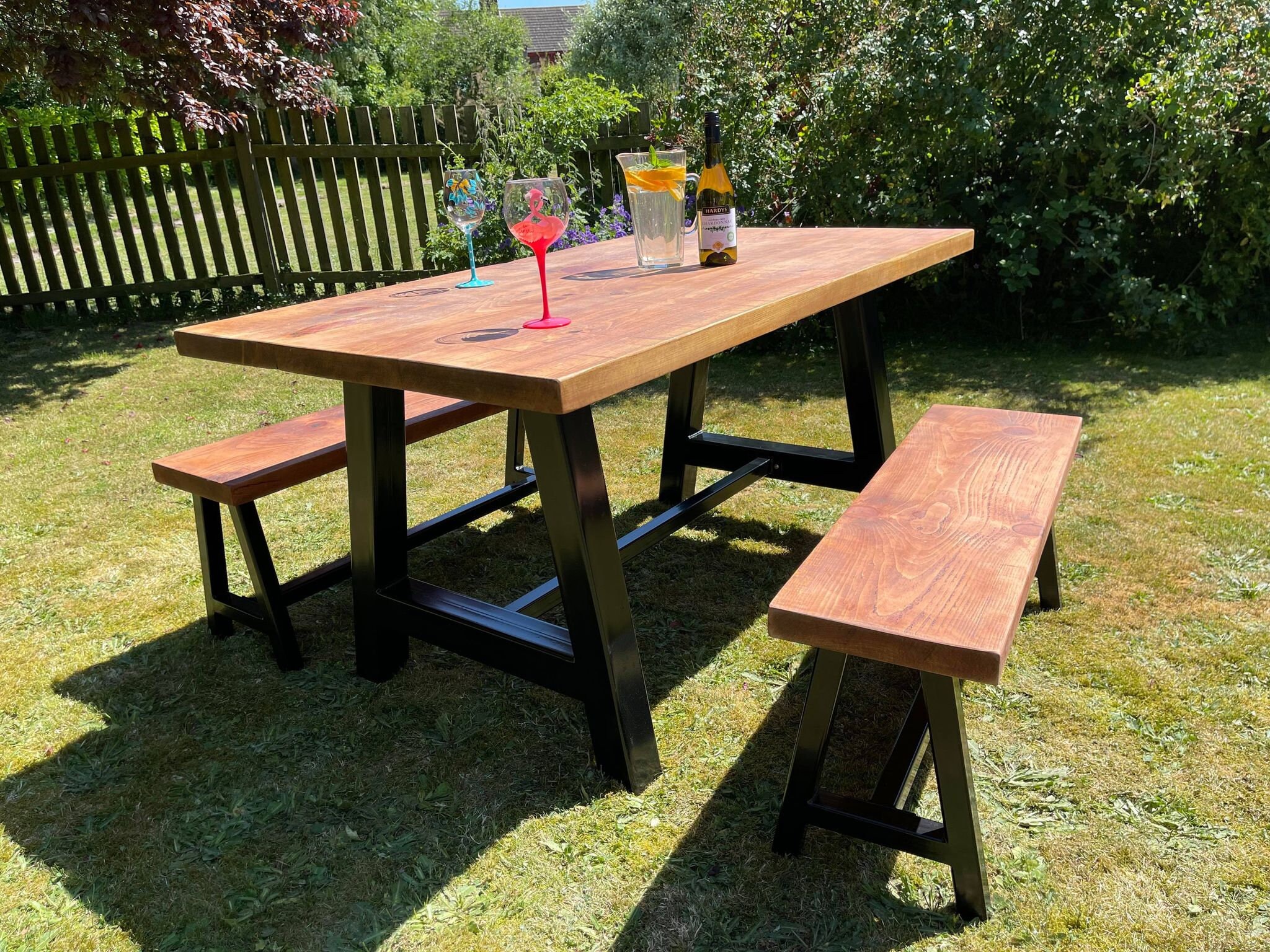 Garden Table and Bench outdoor dining Set. Rustic wood with Etsy