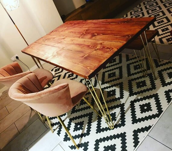 Hairpin Leg Dining Table And Bench Set With Reclaimed Wood Etsy
