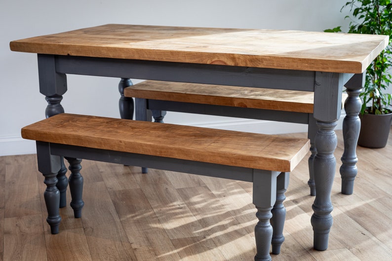 Grey Farmhouse Dining Table Farmhouse Benches Dining Set. Etsy