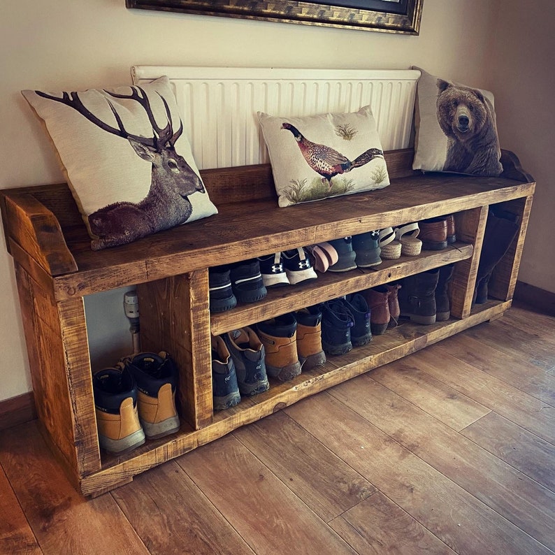 Rustic Shoe Rack. Reclaimed wood boot rack. Hallway Furniture Etsy