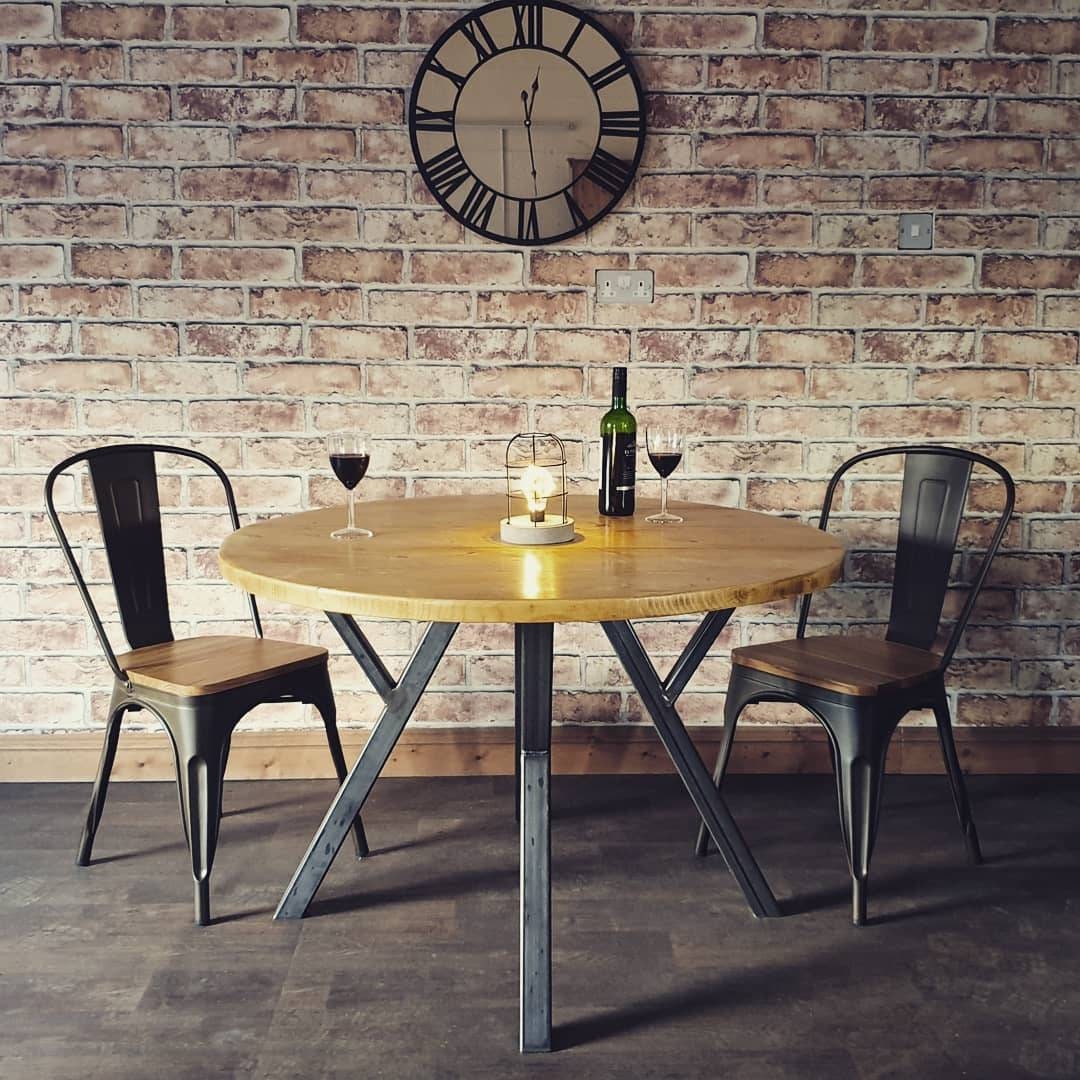 Round Industrial Style Dining Table. Rustic Bistro Set. Etsy