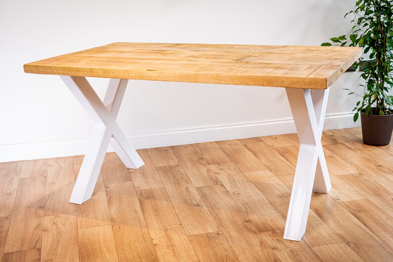 Industrial Dining Table. White Metal Cross Legs with reclaimed Etsy