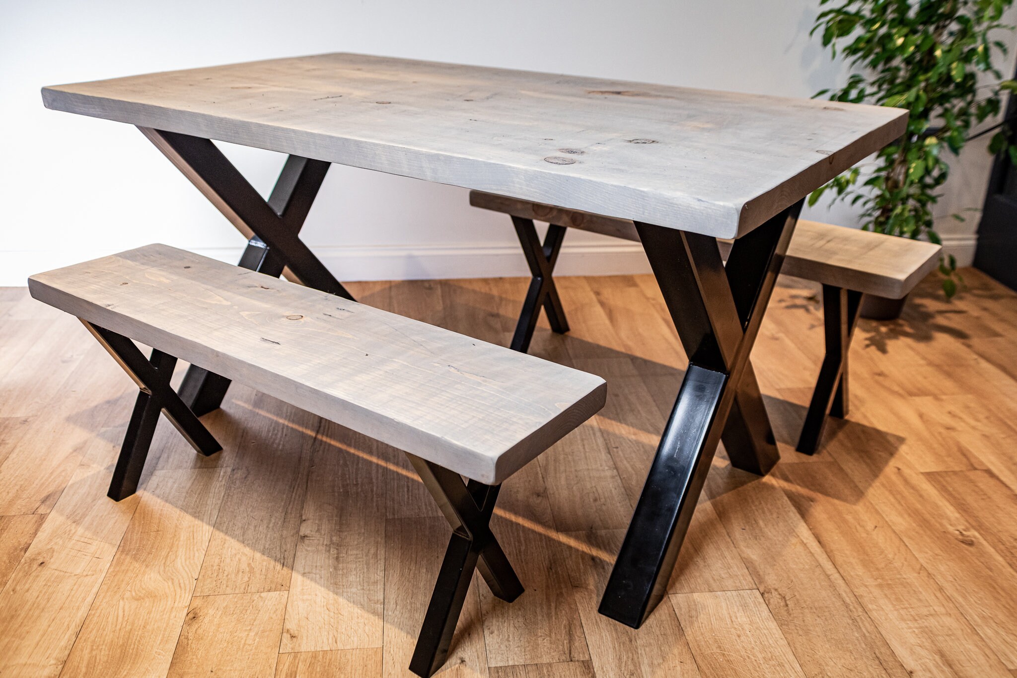 Industrial Dining Table and bench set with Reclaimed Wood Top Etsy