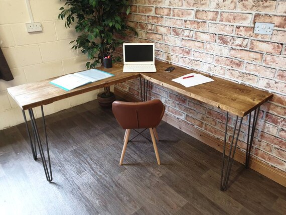 Rustic Office Desk Industrial Style With Hairpin Legs L Etsy