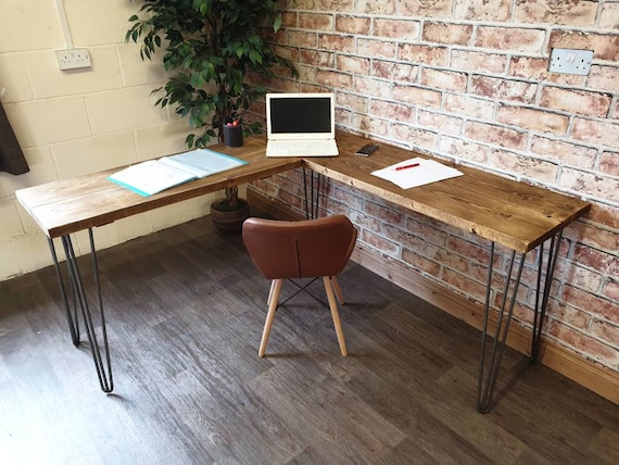 Rustic Office Desk Industrial Style With Hairpin Legs L Etsy