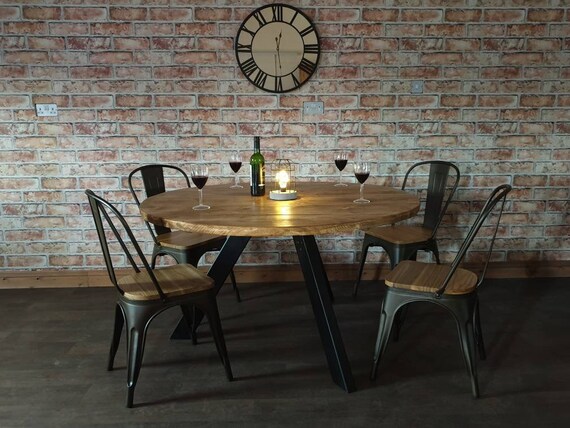 Round Industrial Dining Table Metal Tripod Pedestal With - Rustic Metal And Wood Round Dining Table