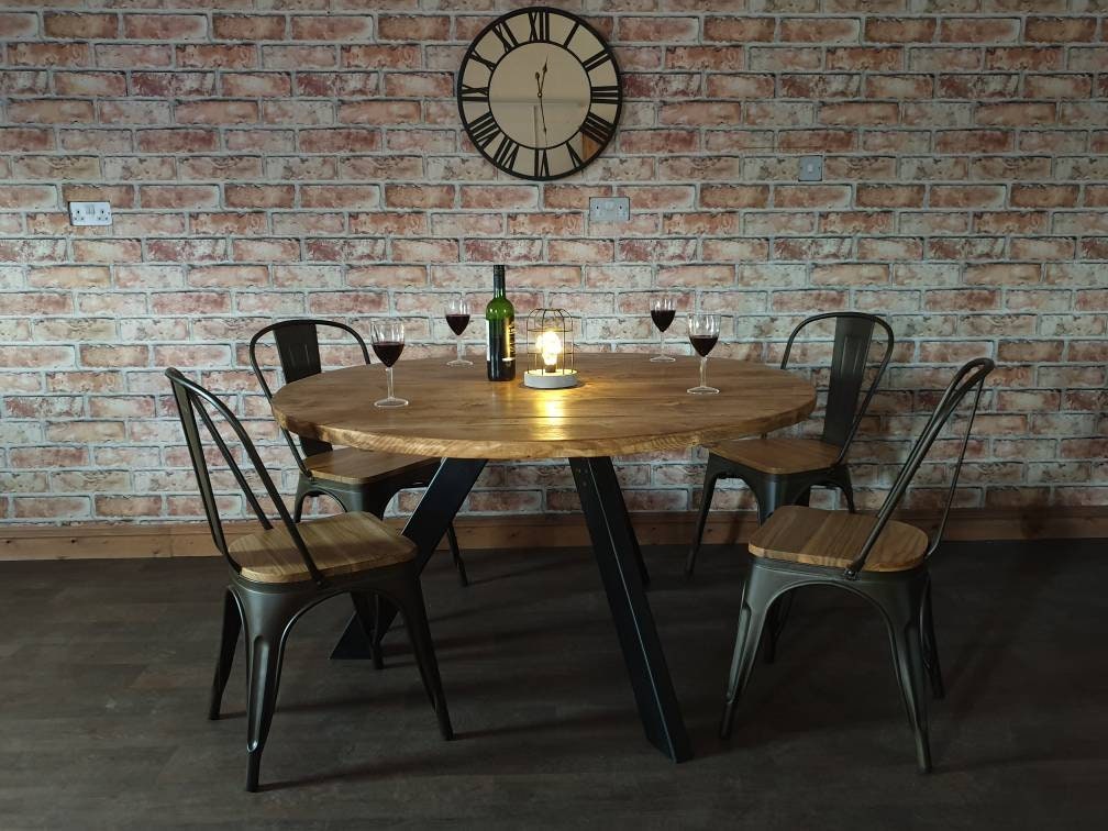 Round Industrial Dining Table. Metal Tripod Pedestal With Etsy