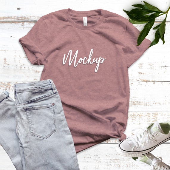 Bella And Canvas 3001 Mockup Heather Mauve Leaves And