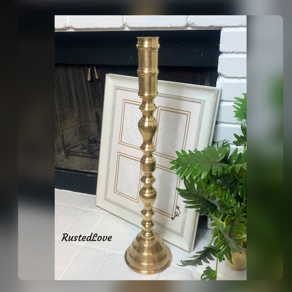 Etched Brass Floor Candlestick / Vintage Altar Candle Holder / Pillar Candleholder / Wedding Decor / Moroccan Candlestick / Boho Styled HUGE