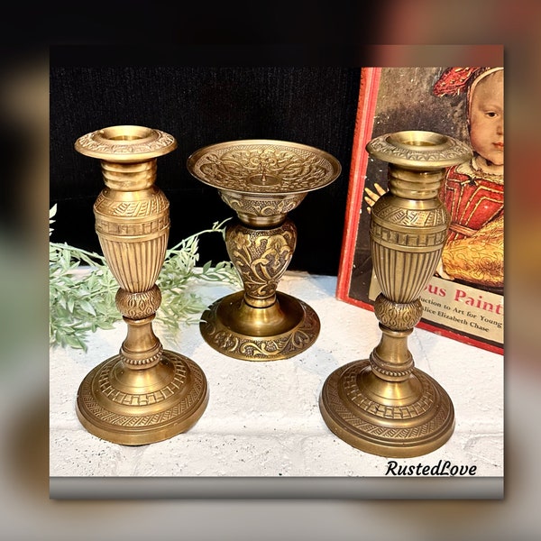 Antique Set of 3 Pillar Candle Holder Etsy