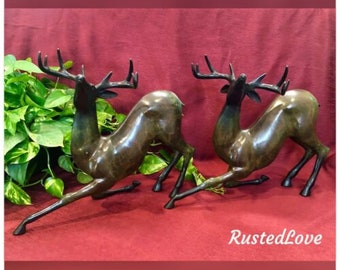 Reindeer Statues / White Tail Buck / SPI Deer / Bronzed Deer / Solid Brass Reindeer / Christmas Reindeer / Holiday decor / Discount / Pair